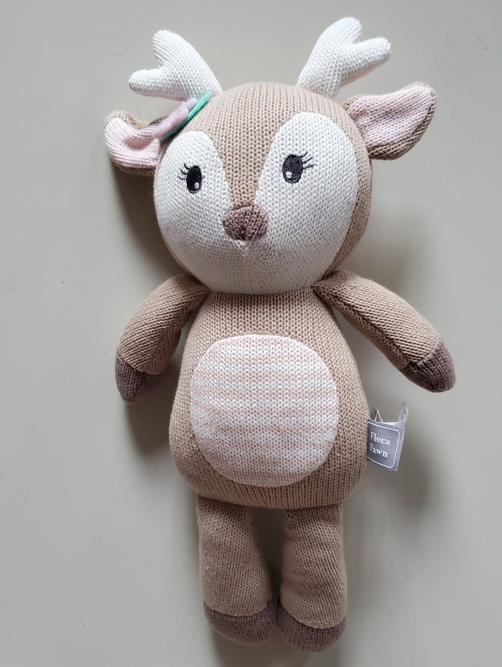 FIORA FAWN Plush Knit Deer Soft Toy - Beige and Cream